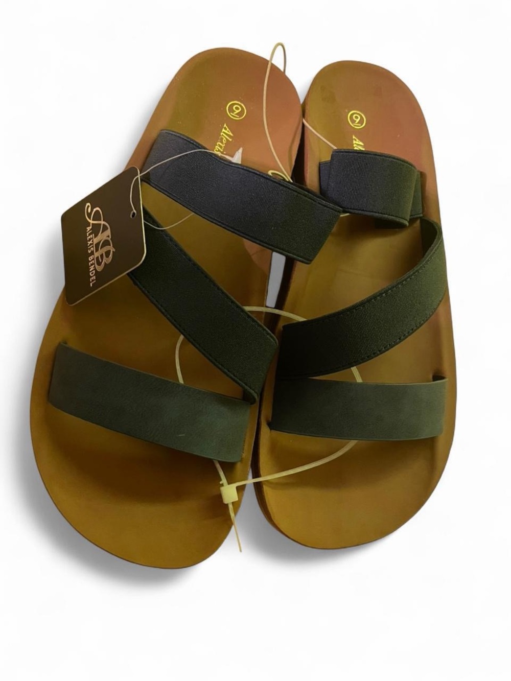 Blue Strappy Slide Sandals in Olive with Brown Footbed